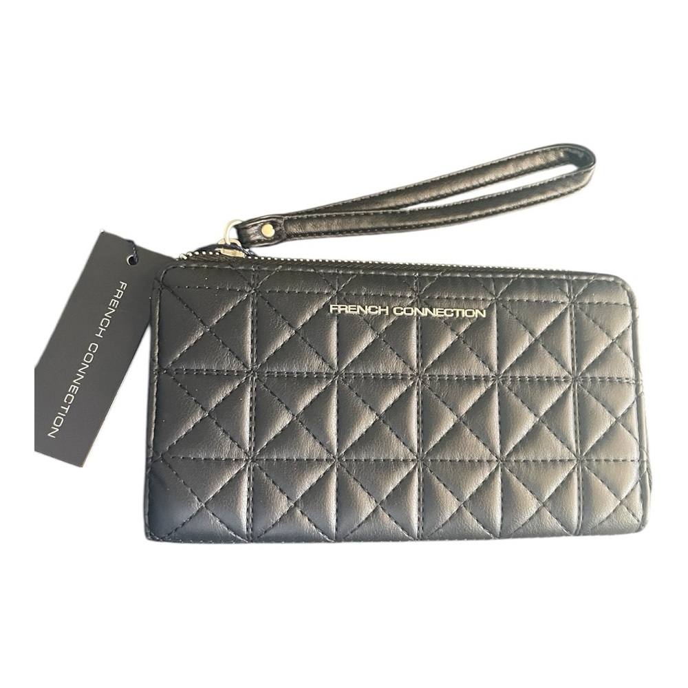French Connection Black Quilted Wallet Wristlet